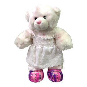 BABW Build A Bear Teddy Bear Plush White Pink‎ Stuffed Animal Toy Dress & Shoes